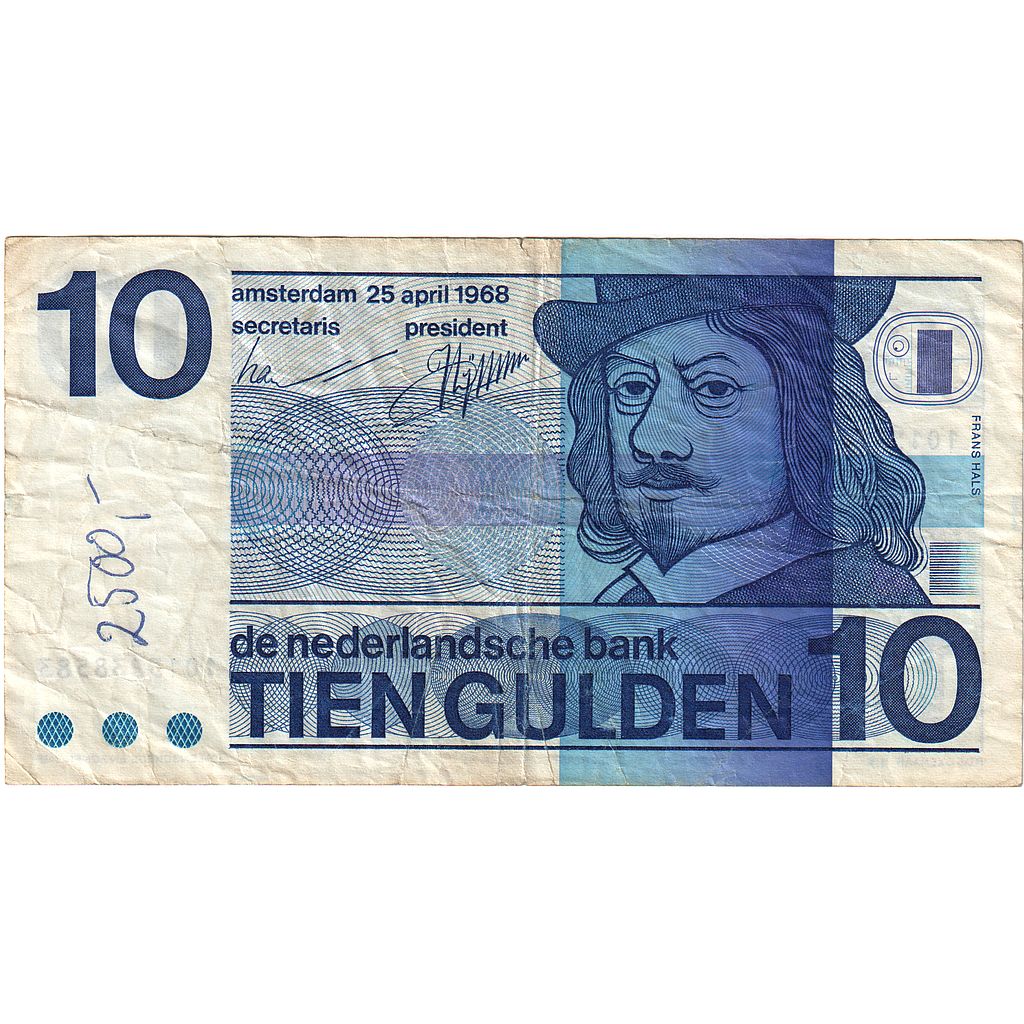 Netherlands, 10 Gulden, 1968-04-25, KM:91b, VG(8-10)