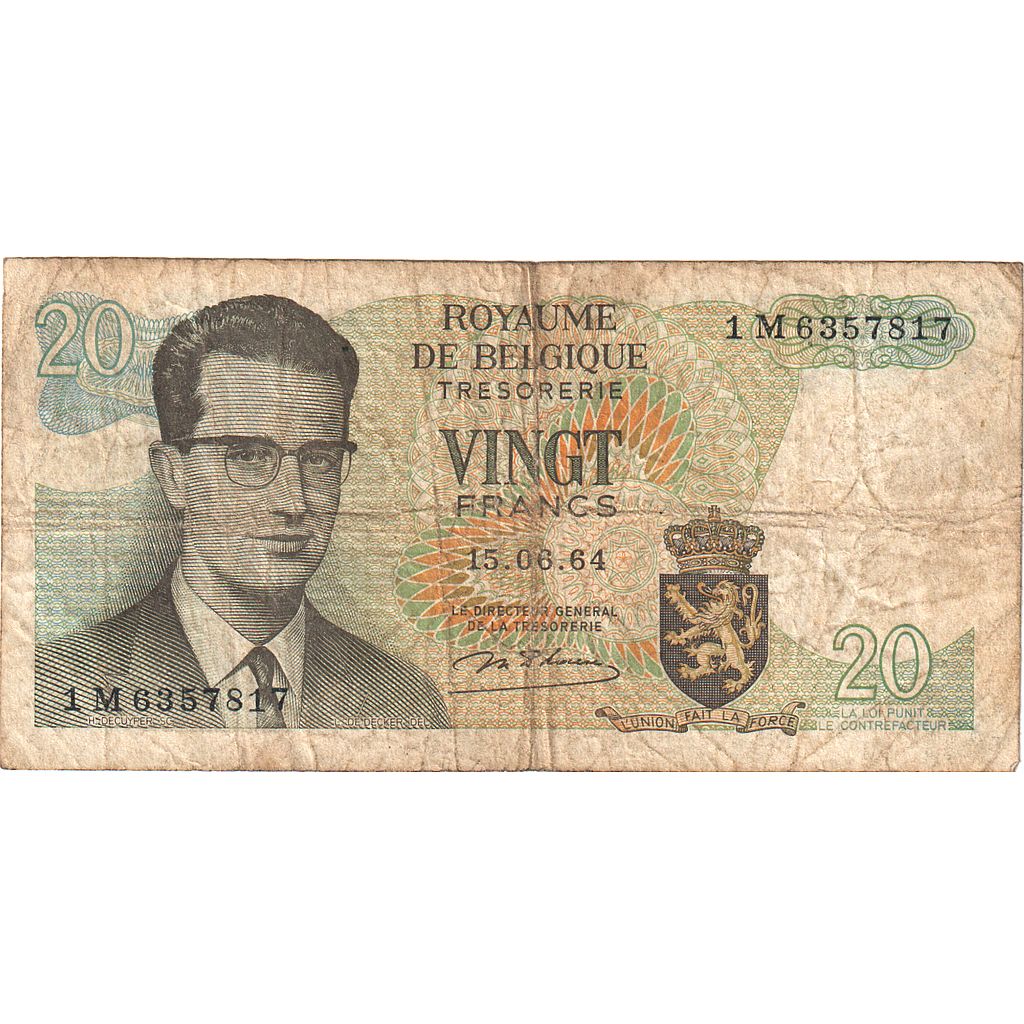 België, 20 Francs, 1964-06-15, KM:138, B