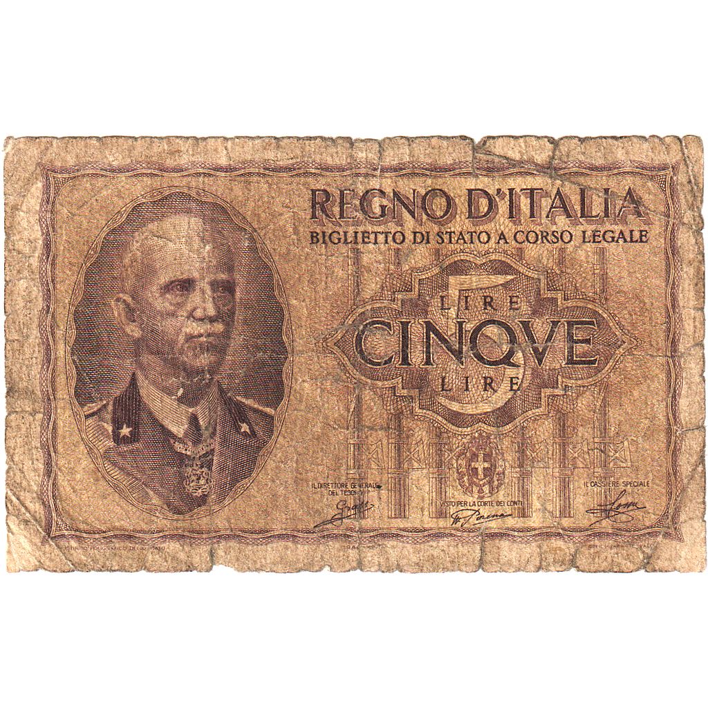 Italy, 5 Lire, KM:28, VG(8-10)