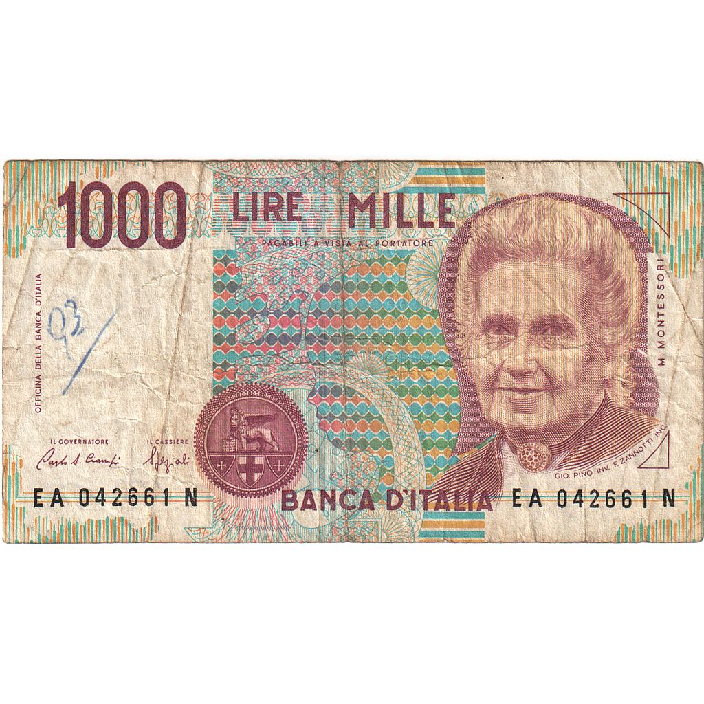 Włochy, 1000 Lire, 1990, 1990-10-03, KM:114a, VG(8-10)