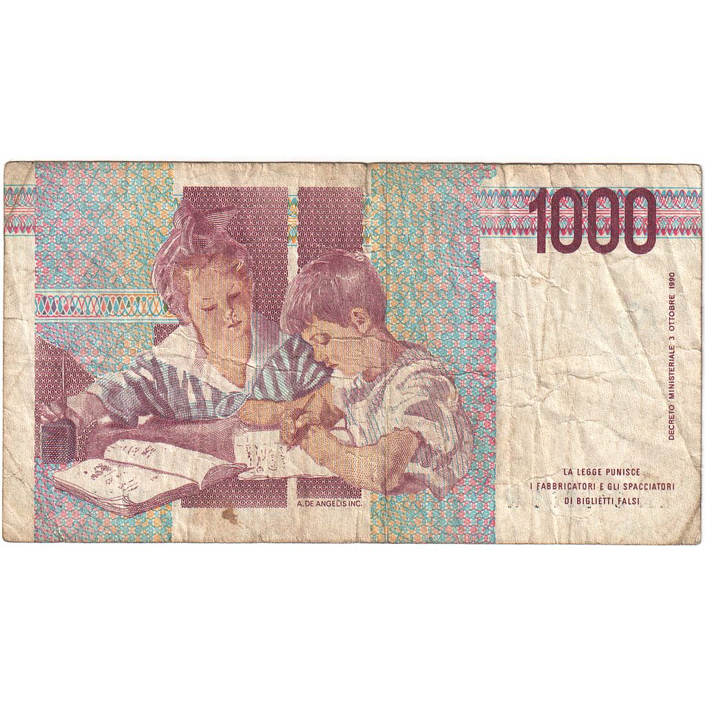 Włochy, 1000 Lire, 1990, 1990-10-03, KM:114a, VG(8-10)