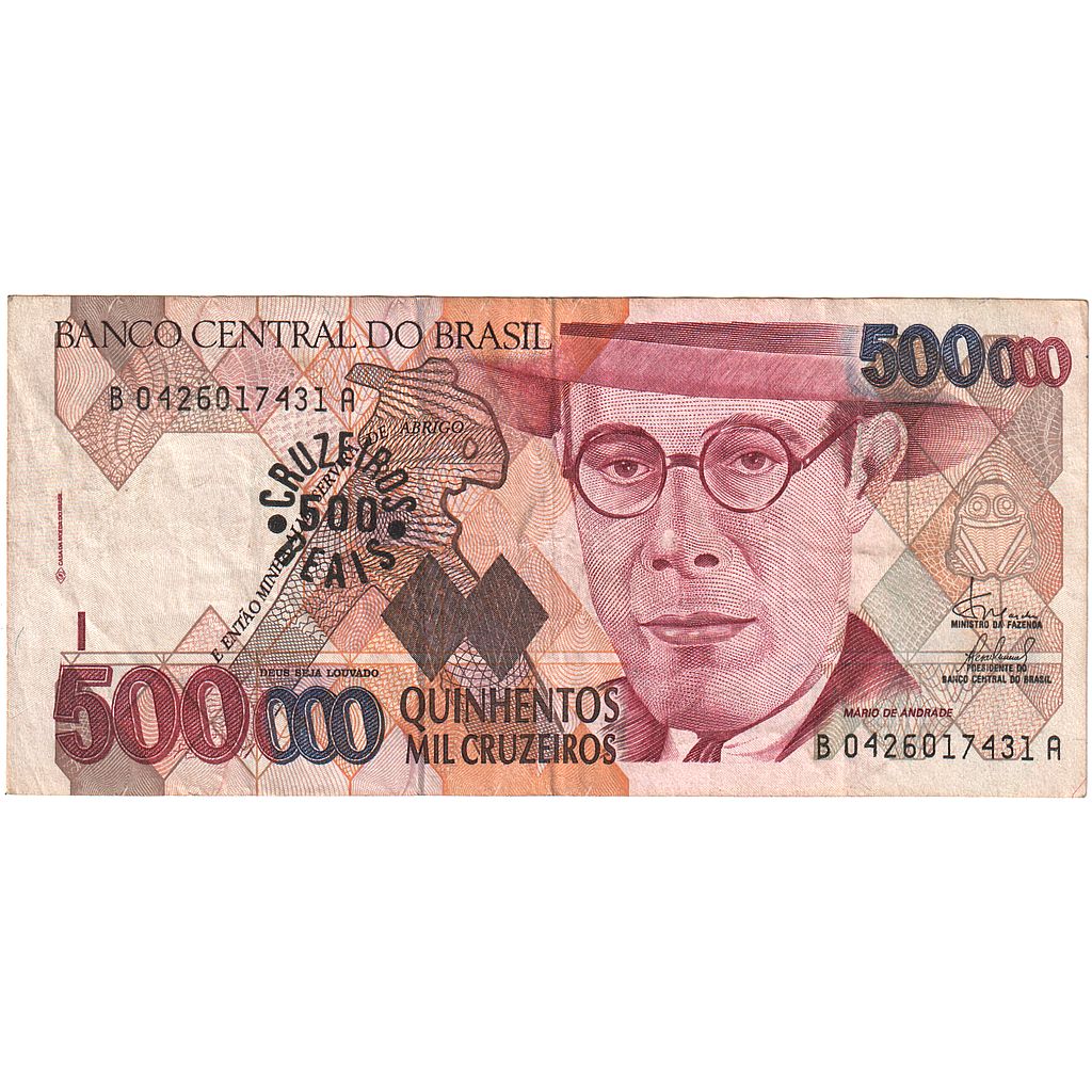 Brazil, 500,000 Cruzeiros, 1993, KM:236c, EF(40-45)