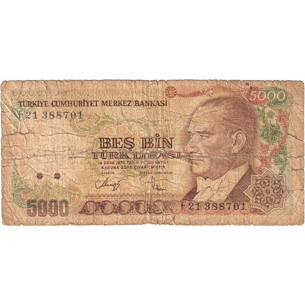 Turkije, 5000 Lira, 1970, 1970-01-14, KM:198, B