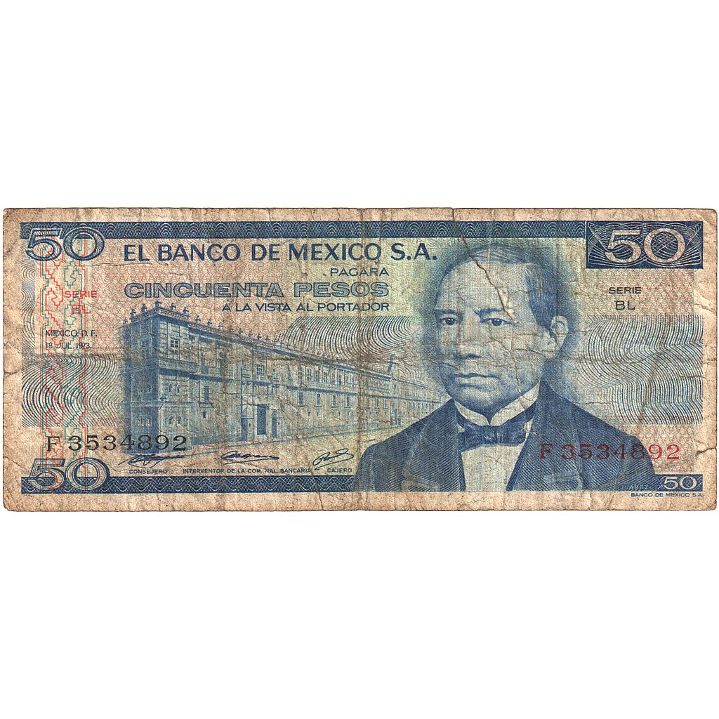 México, 50 Pesos, 1973-07-18, KM:65a, VG(8-10)