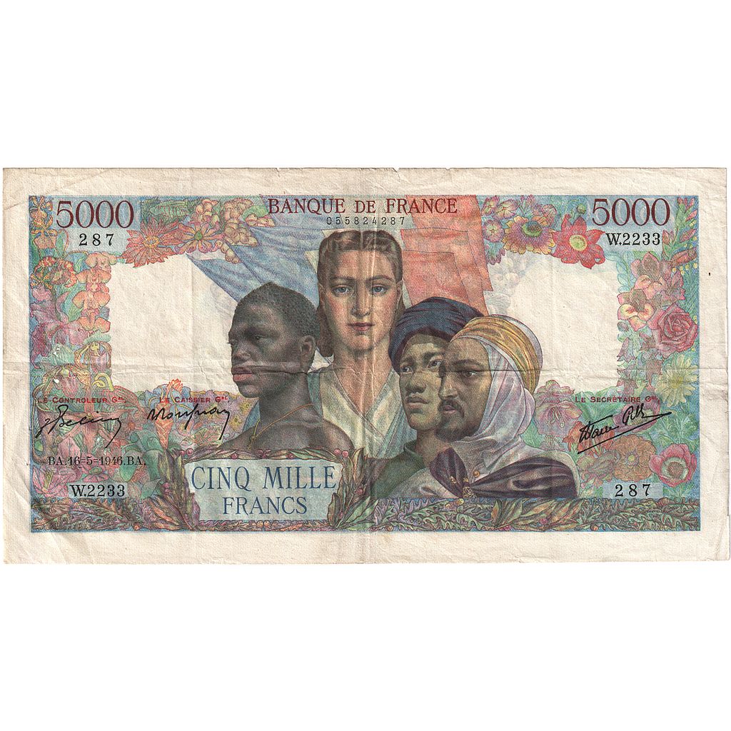 France, 5000 Francs, 1946, W.2233, EF(40-45), Fayette:47.53, KM:103c