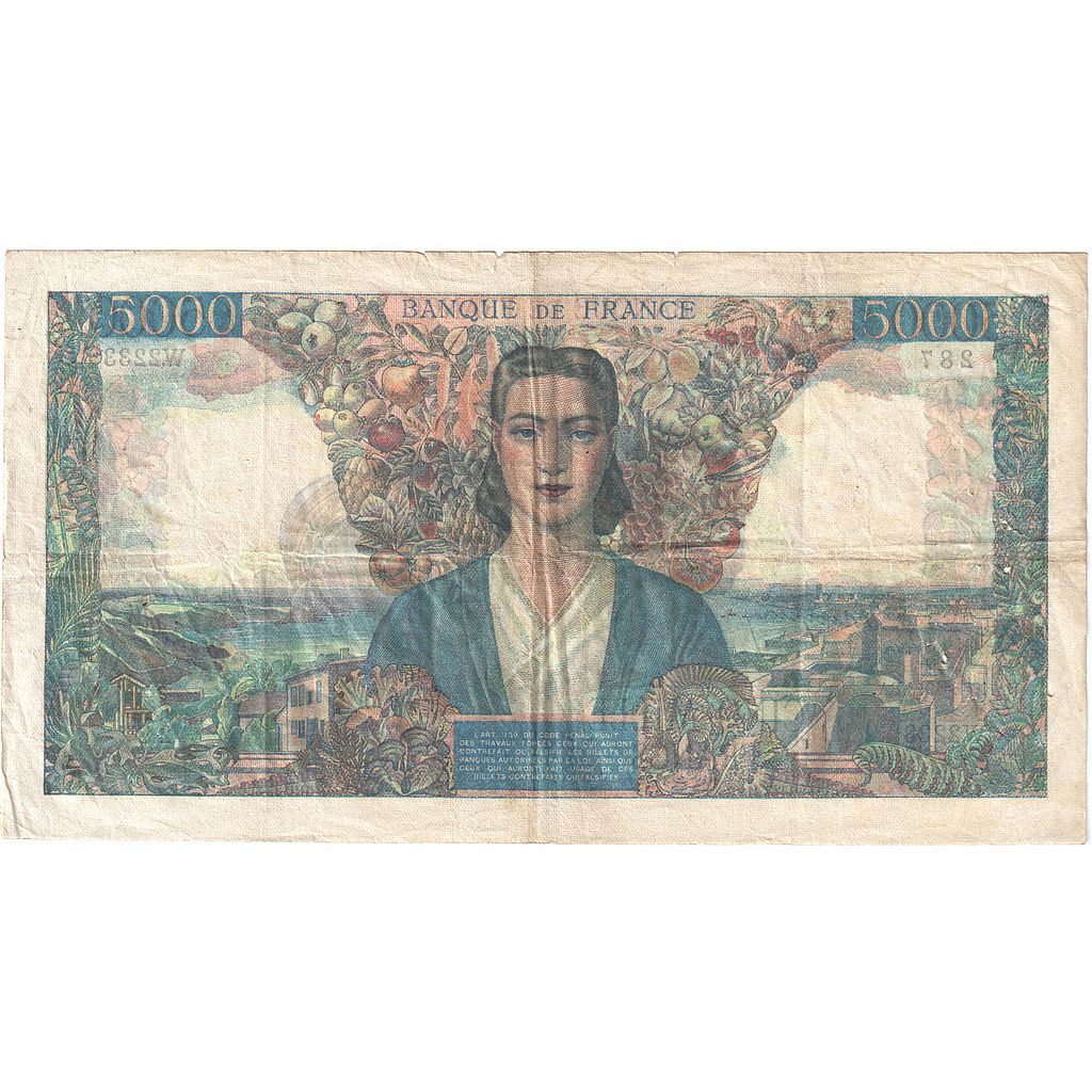 France, 5000 Francs, 1946, W.2233, EF(40-45), Fayette:47.53, KM:103c