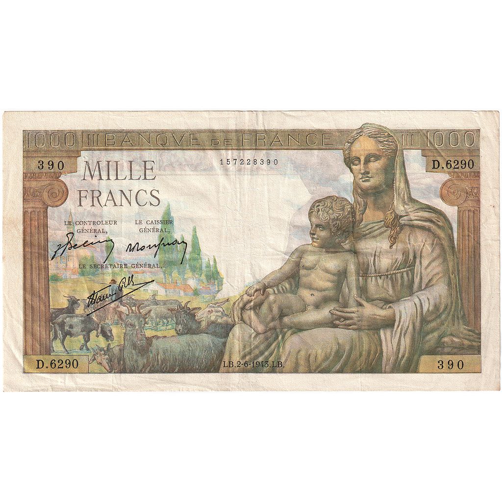 France, 1000 Francs, 1943-06-02, D.6290, EF(40-45)