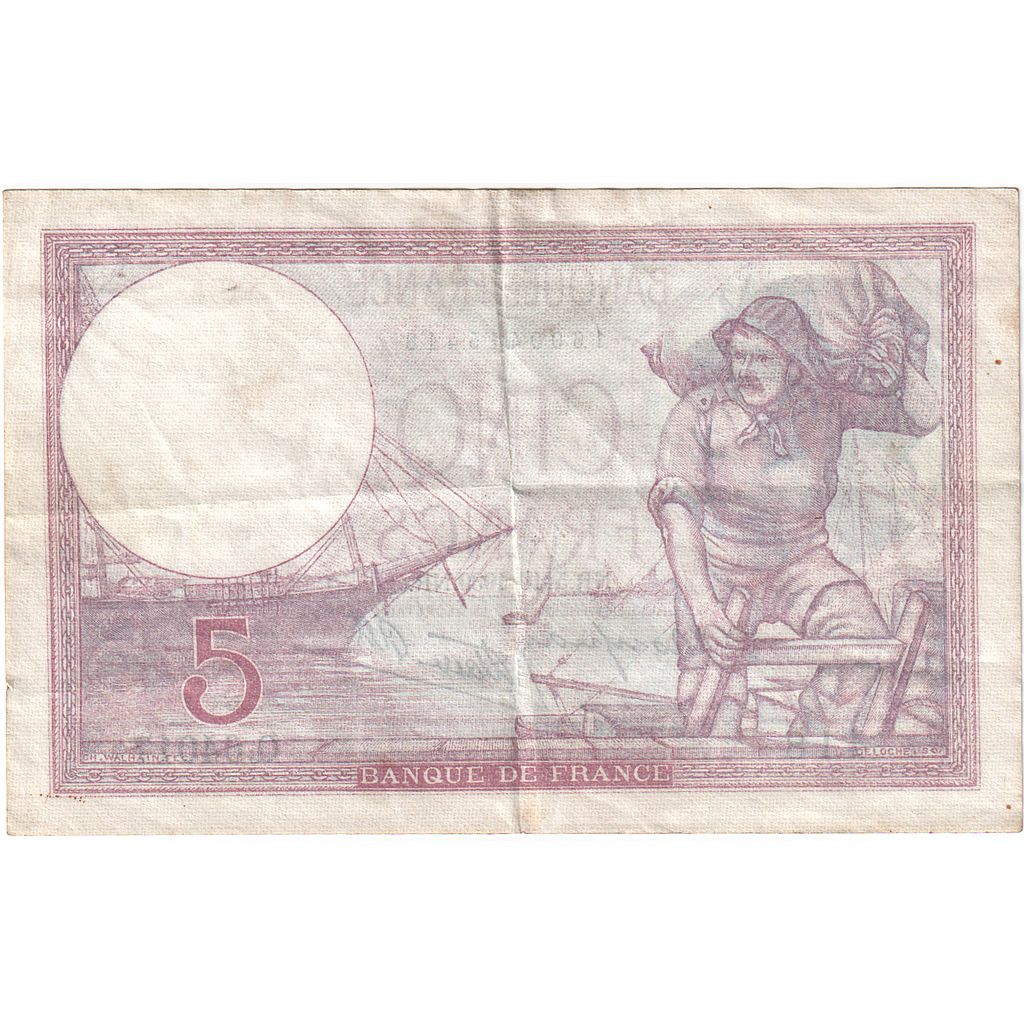 France, 5 Francs, Violet, 1939, Q.64017, TB+, Fayette:4.11, KM:83