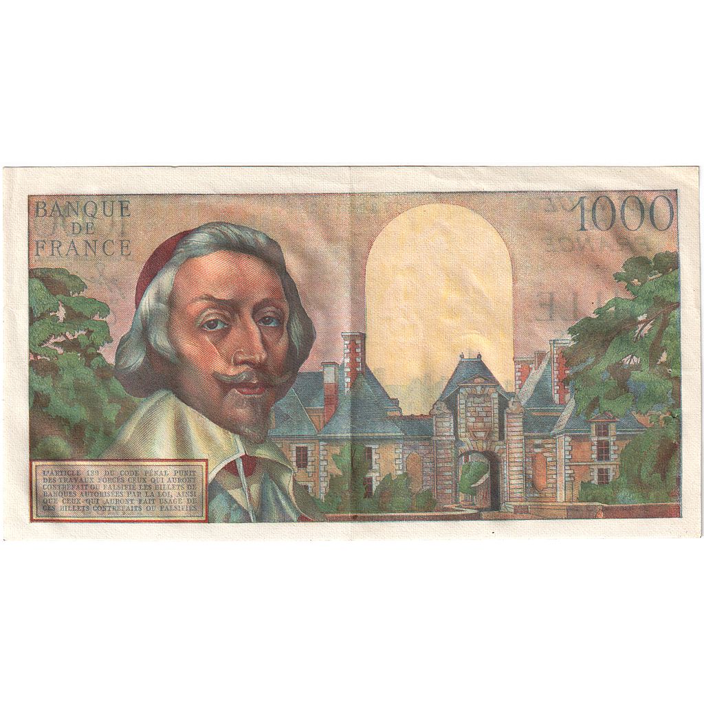 France, 1000 Francs, Richelieu, 1956-12-06, K.296, AU(55-58)
