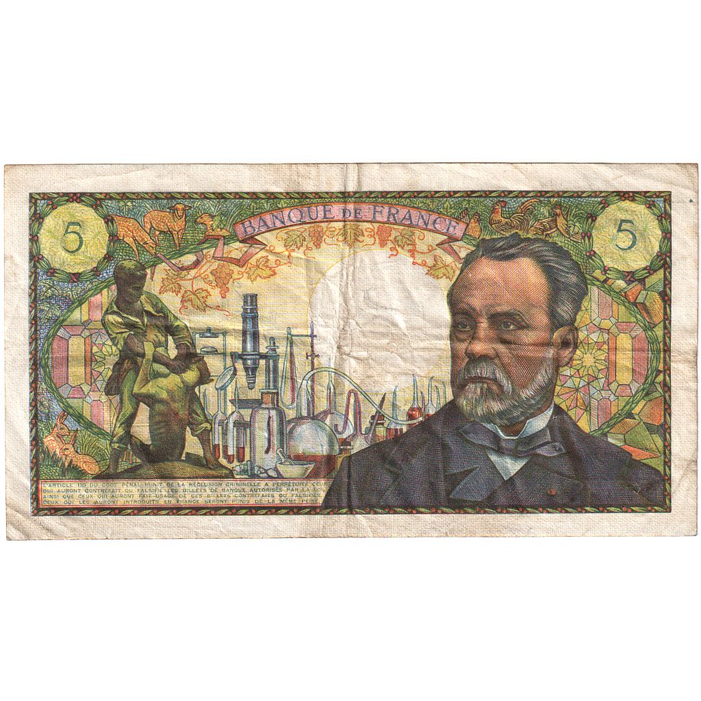 France, 5 Francs, Pasteur, 1968, M.77, VF(20-25), Fayette:61.07, KM:146b