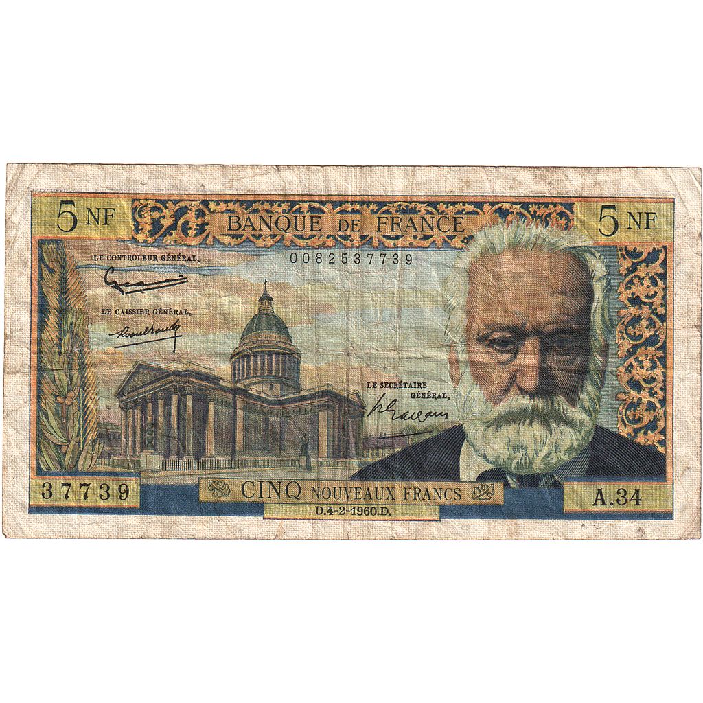 Francia, 5 Nouveaux Francs, 1960, A.34, MB, Fayette:56.5, KM:141a