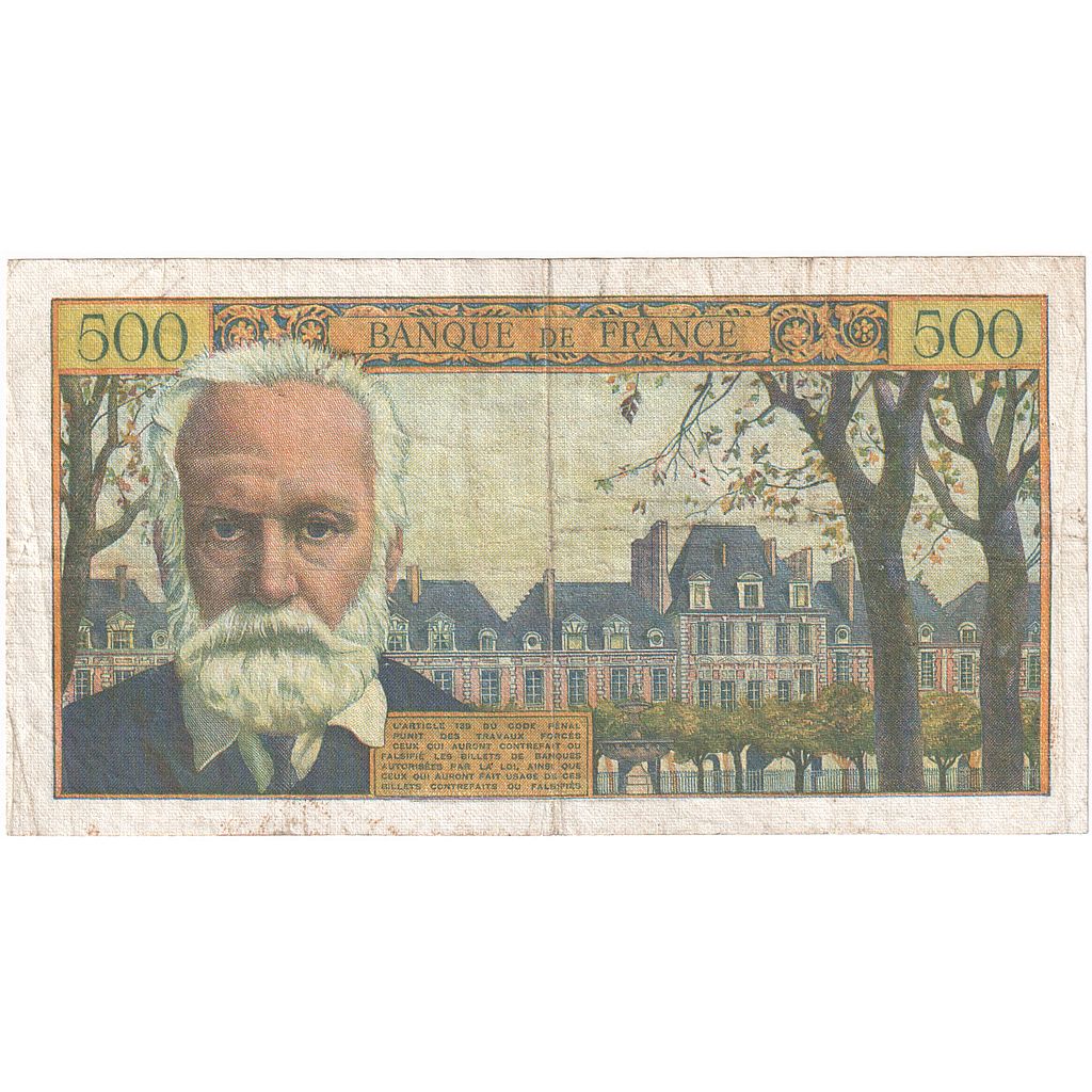 France, 500 Francs, Victor Hugo, 1958, O.105, TB, Fayette:35.10, KM:133b
