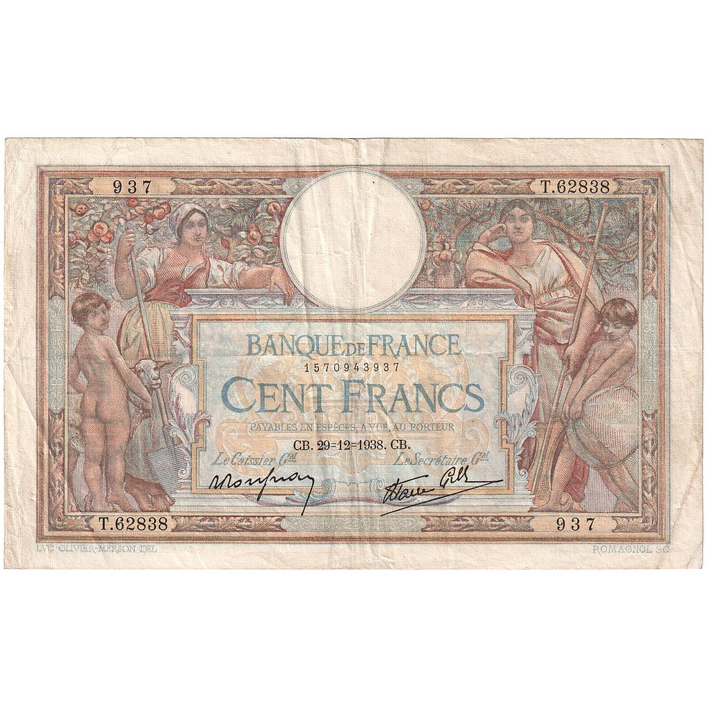 Francia, 100 Francs, T.62838, BB, Fayette:25.37, KM:86b