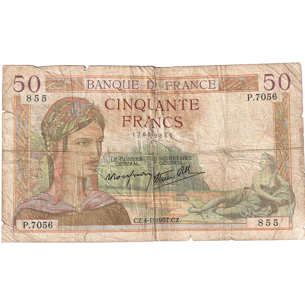 Frankrijk, 50 Francs, Cérès, 1937, P.7056, AB, Fayette:18.4, KM:85b