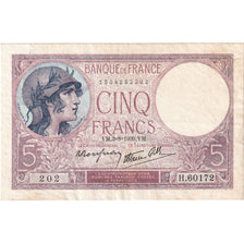 France, 5 Francs, 1939, H.60172, EF(40-45), Fayette:4.4, KM:83