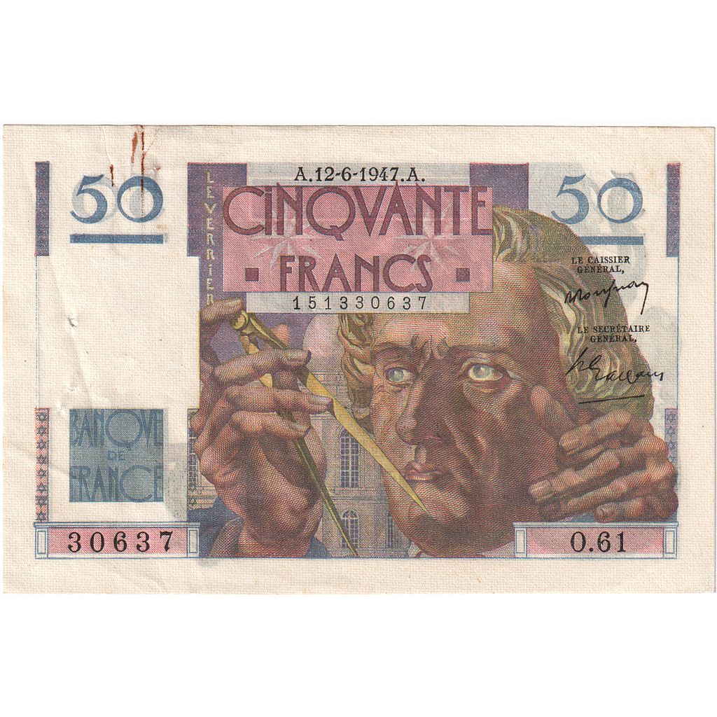 Francia, 50 Francs, Le Verrier, 1947, O.61, MB, Fayette:20.8, KM:127b