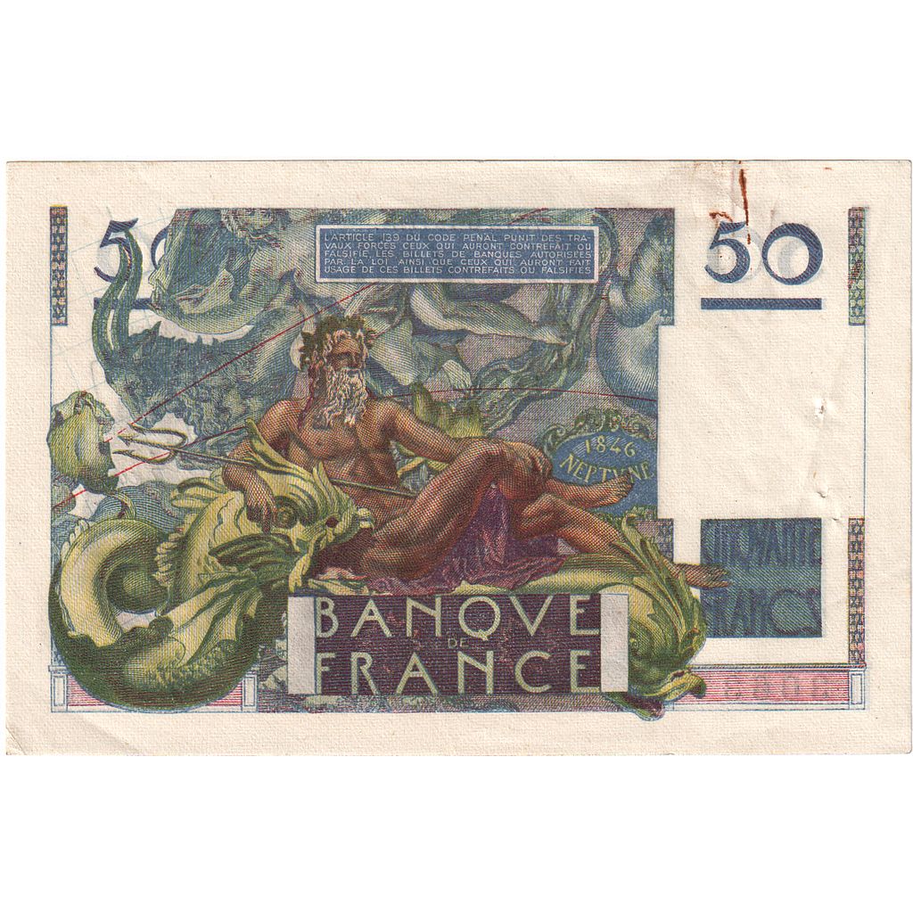 Francia, 50 Francs, Le Verrier, 1947, O.61, MB, Fayette:20.8, KM:127b