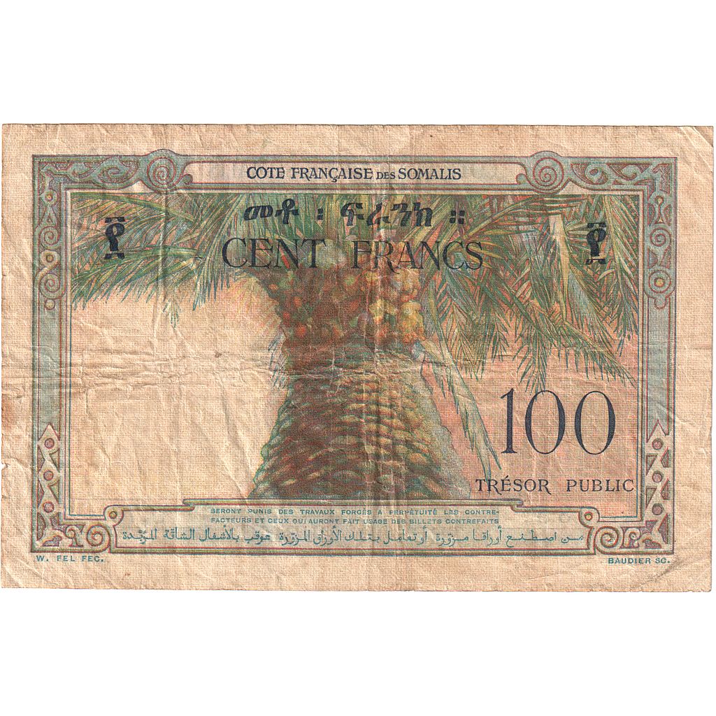 Costa francese dei somali, 100 Francs, 1952, KM:26a, MB