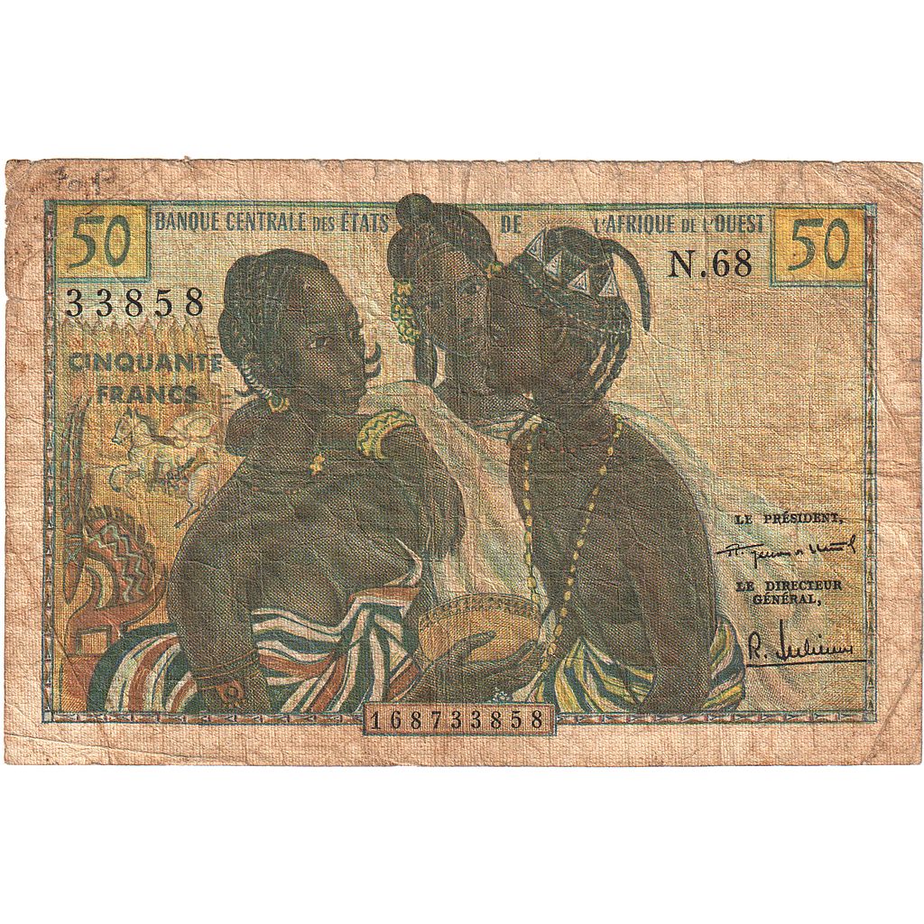 French West Africa, 50 Francs, 1956, KM:45, VG(8-10)