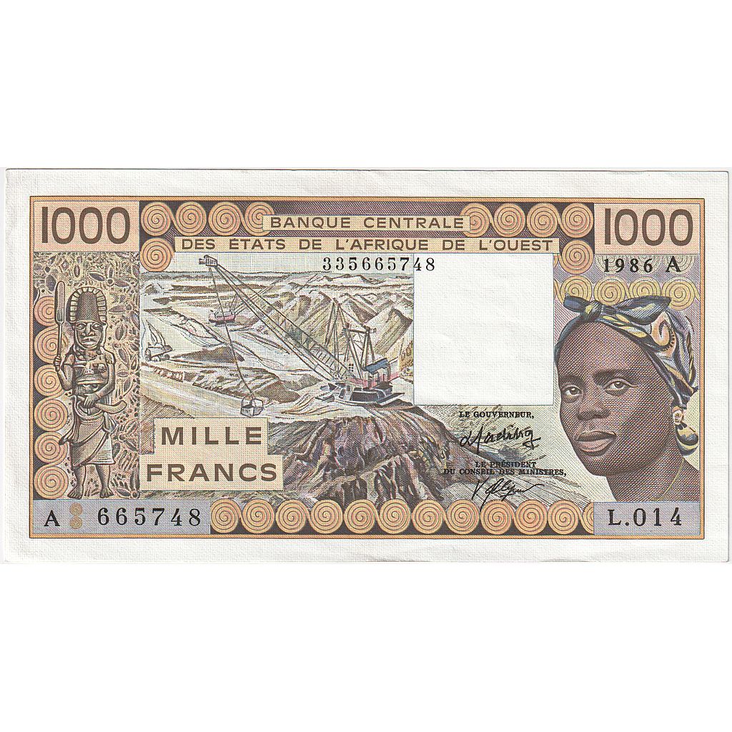West African States, 1000 Francs, 1986, KM:807Tg, UNC(65-70)