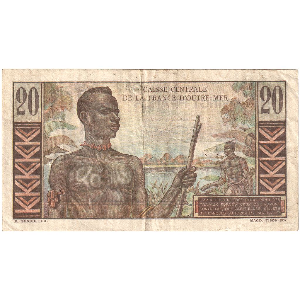 Réunion, 20 Francs, 1946, KM:43a, BB