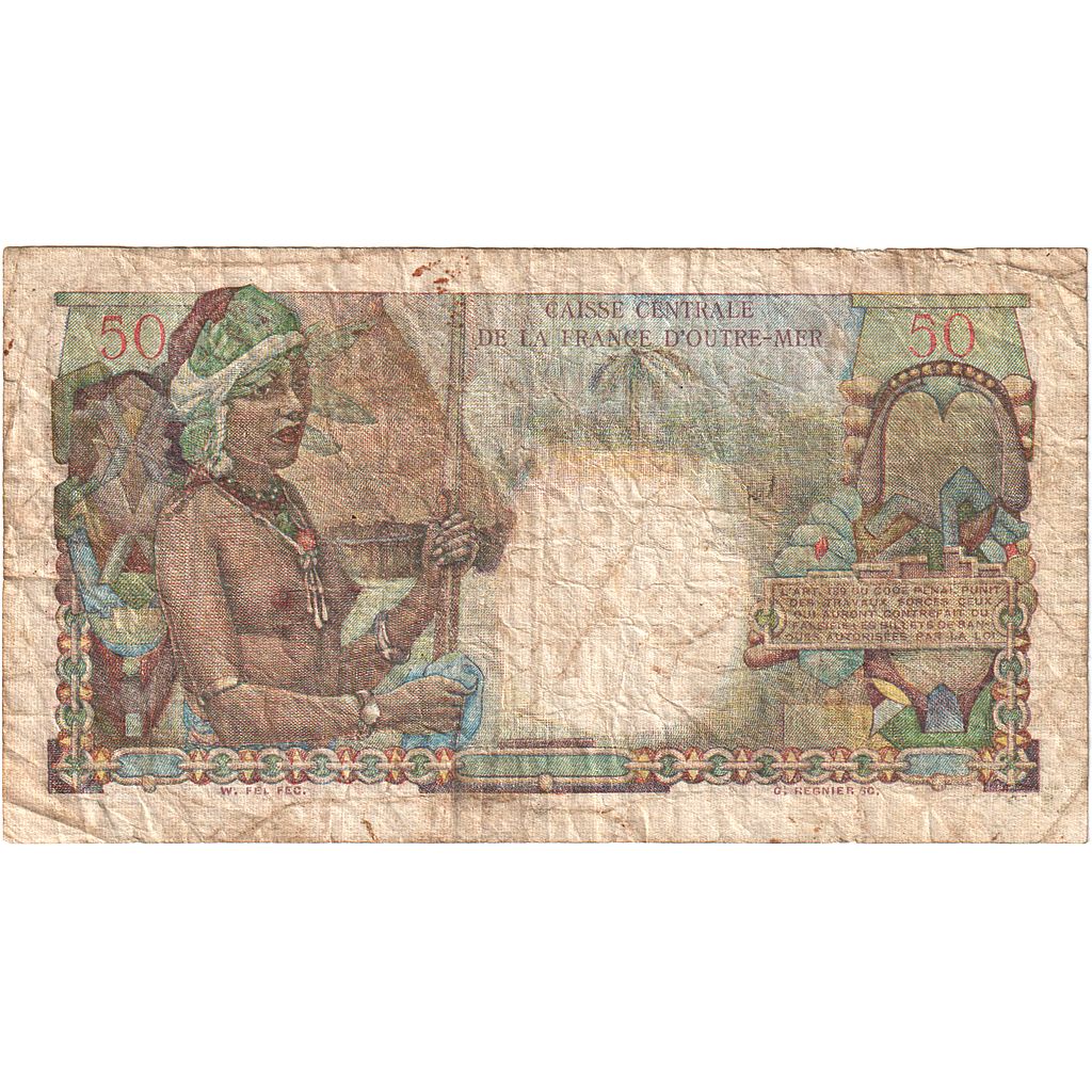 Guadalupe, 50 Francs, 1946, P.38, Belain d'Esnambuc, MB, KM:34