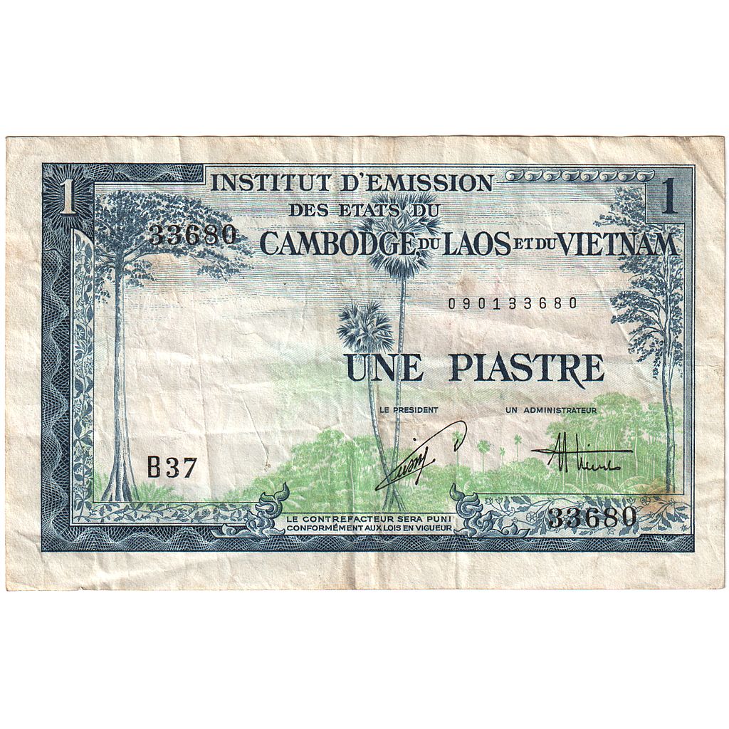 INDOCINA FRANCESE, 1 Piastre = 1 Dong, 1954, KM:105, MB+