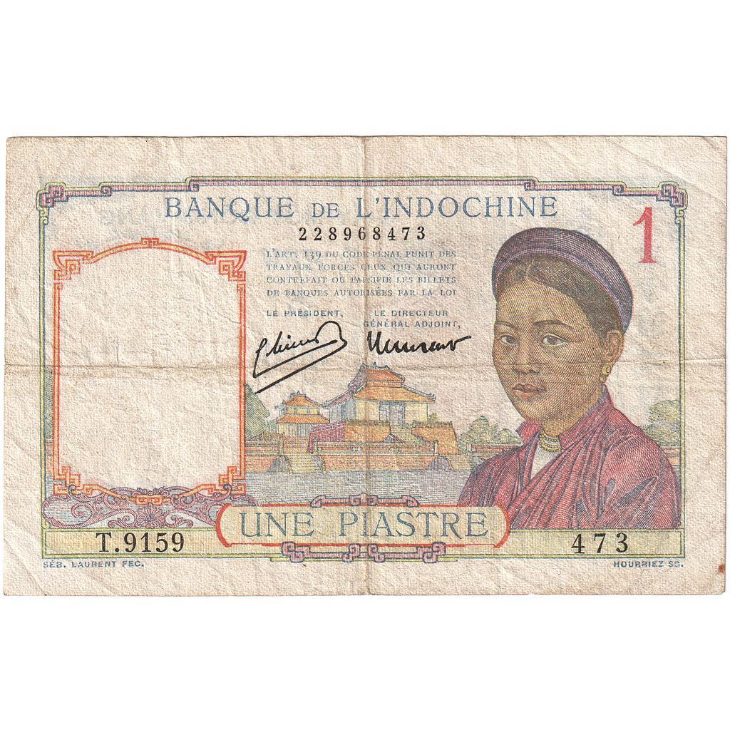 FRENCH INDO-CHINA, 1 Piastre, KM:92, VF(20-25)