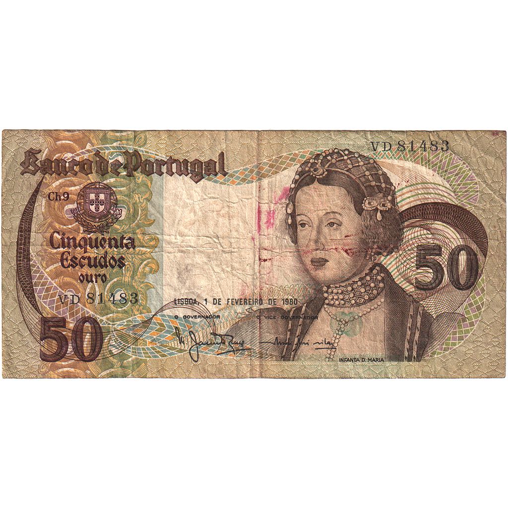 Portugal, 50 Escudos, 1980, 1980-02-01, KM:174b, VG(8-10)