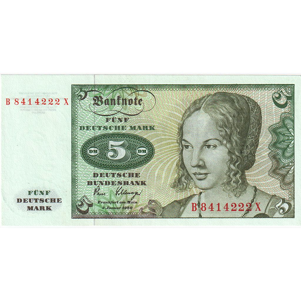 République fédérale allemande, 5 Deutsche Mark, 1980, 1980-01-02, KM:30b