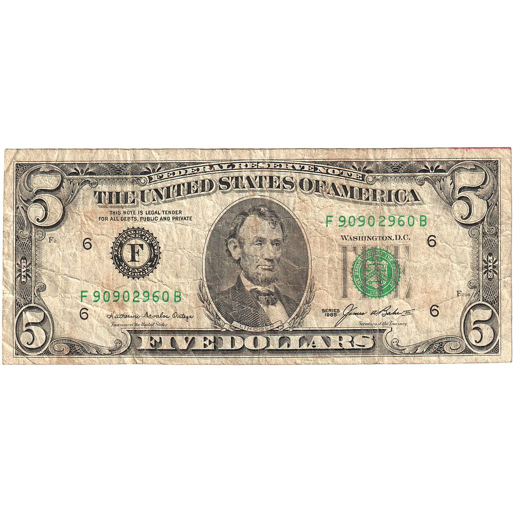 United States, Five Dollars, 1985, KM:3717, VF(20-25)
