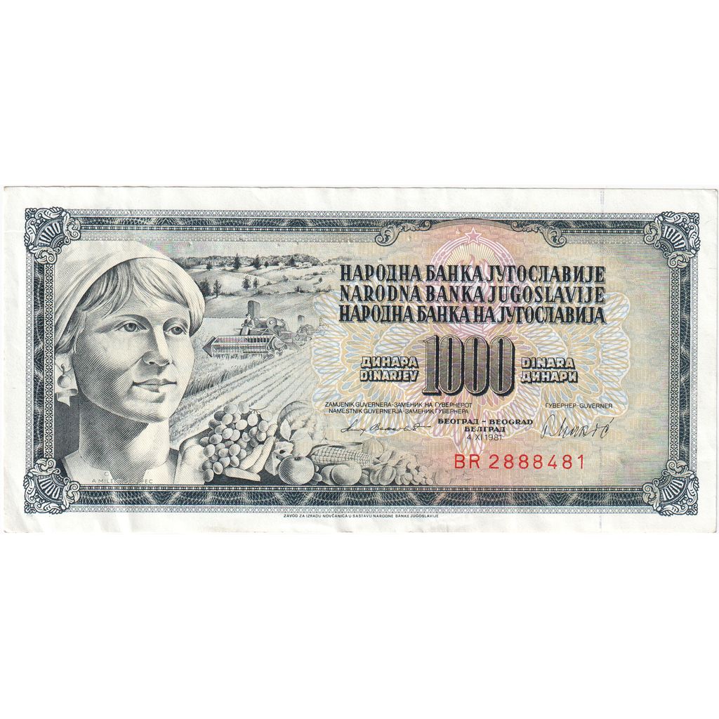 Iugoslavia, 1000 Dinara, 1981-11-04, KM:92d, BB+