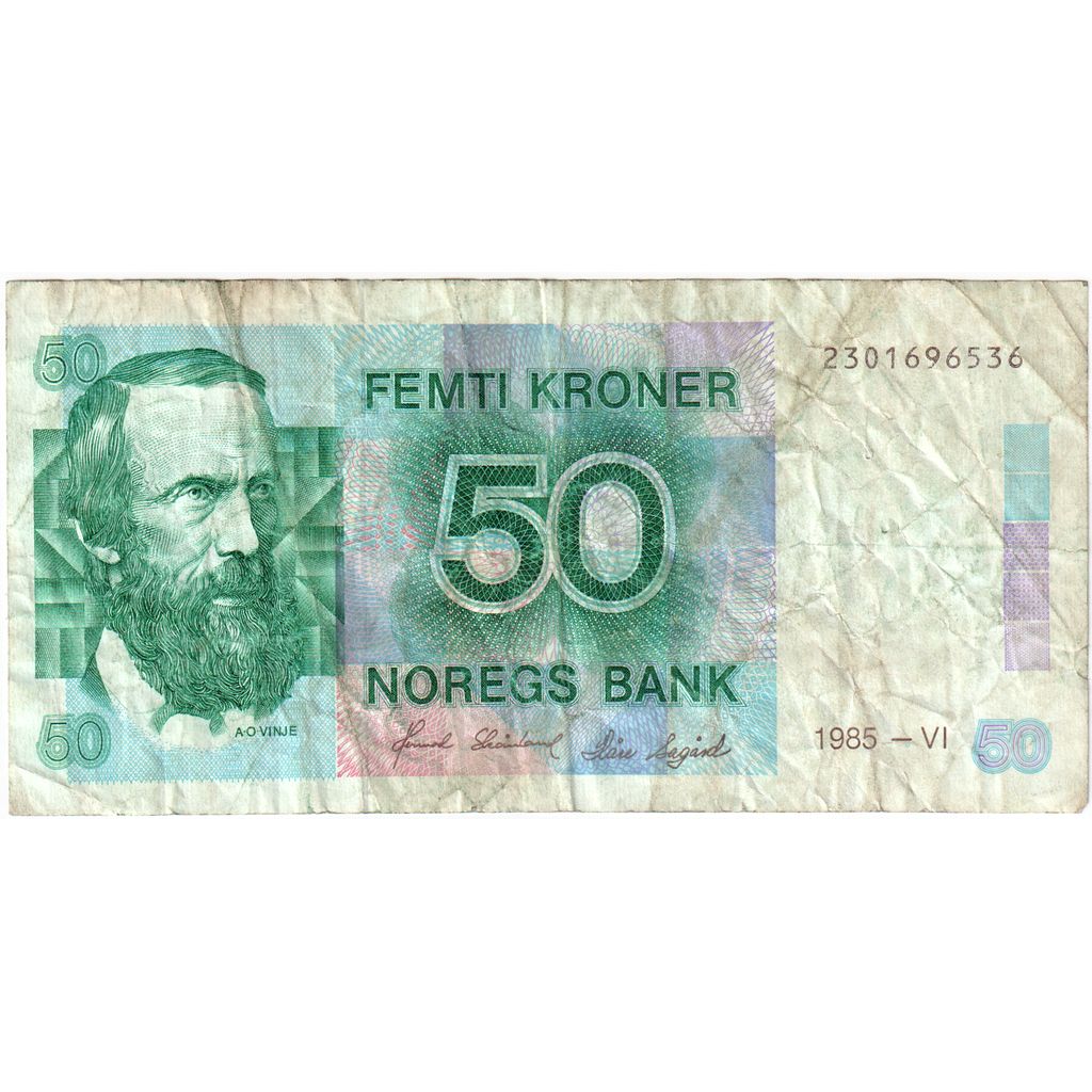 Noruega, 50 Kroner, 1985, KM:42b, VF(20-25)