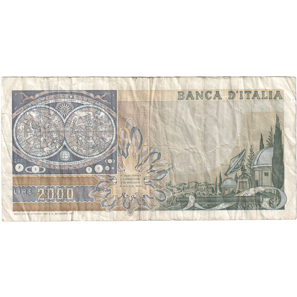 Banknote, Italy, 2000 Lire, KM:103b, VG(8-10)