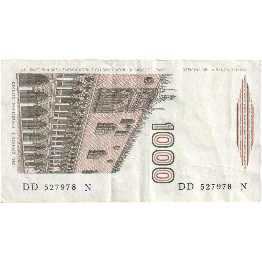 Italy, 1000 Lire, 1982-1983, 1982-01-06, KM:109a, EF(40-45)