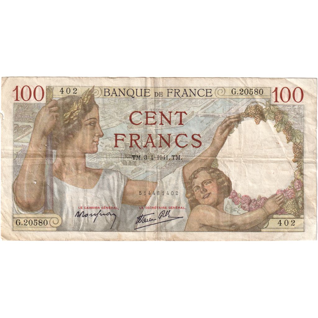 Francia, 100 Francs, 1939, G.20580, BC, Fayette:26.49, KM:94