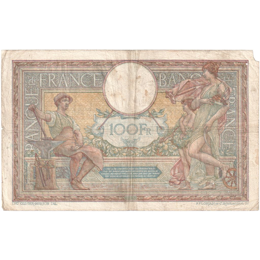 Francia, 100 Francs, Luc Olivier Merson, 1918, X.5328, MB+, Fayette:23.10