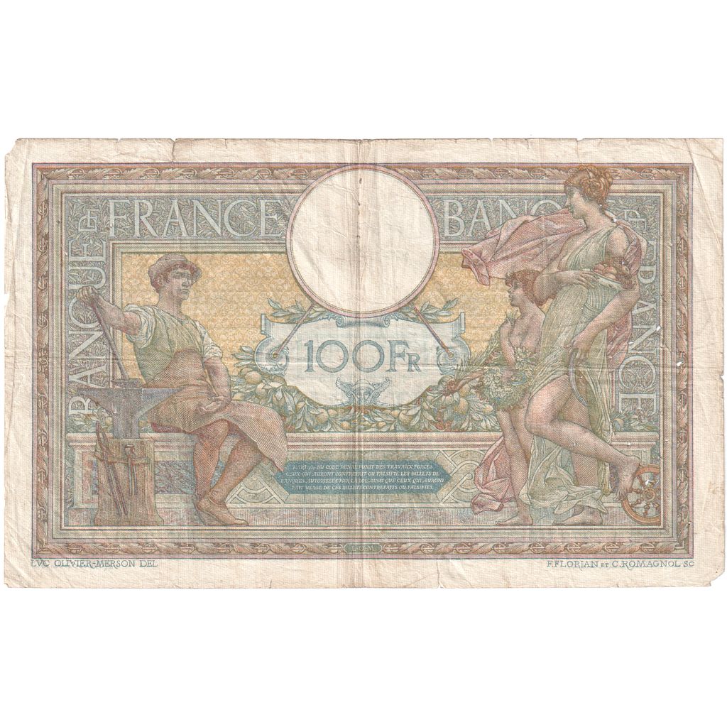 France, 100 Francs, Luc Olivier Merson, 1921, A.7273, TB, Fayette:23.14, KM:71b