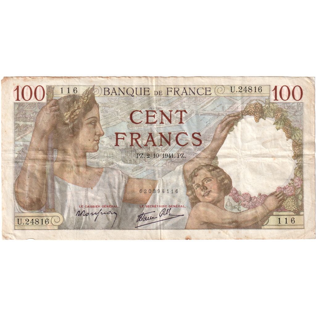 Francia, 100 Francs, Sully, U.24816, BC+, Fayette:26.58, KM:94