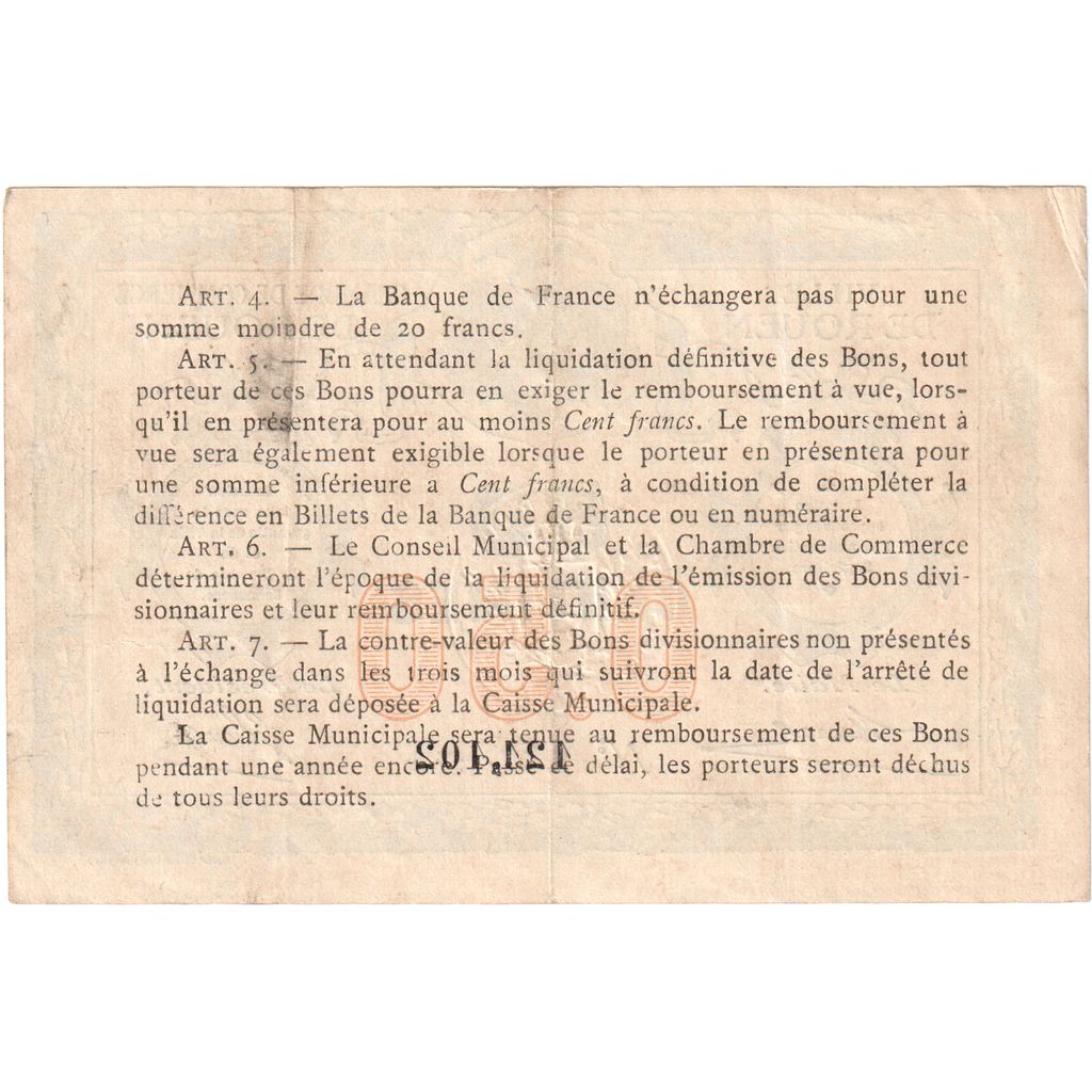 France, Rouen, 50 Centimes, 1916, Chambre de Commerce, EF(40-45), Pirot:110-18