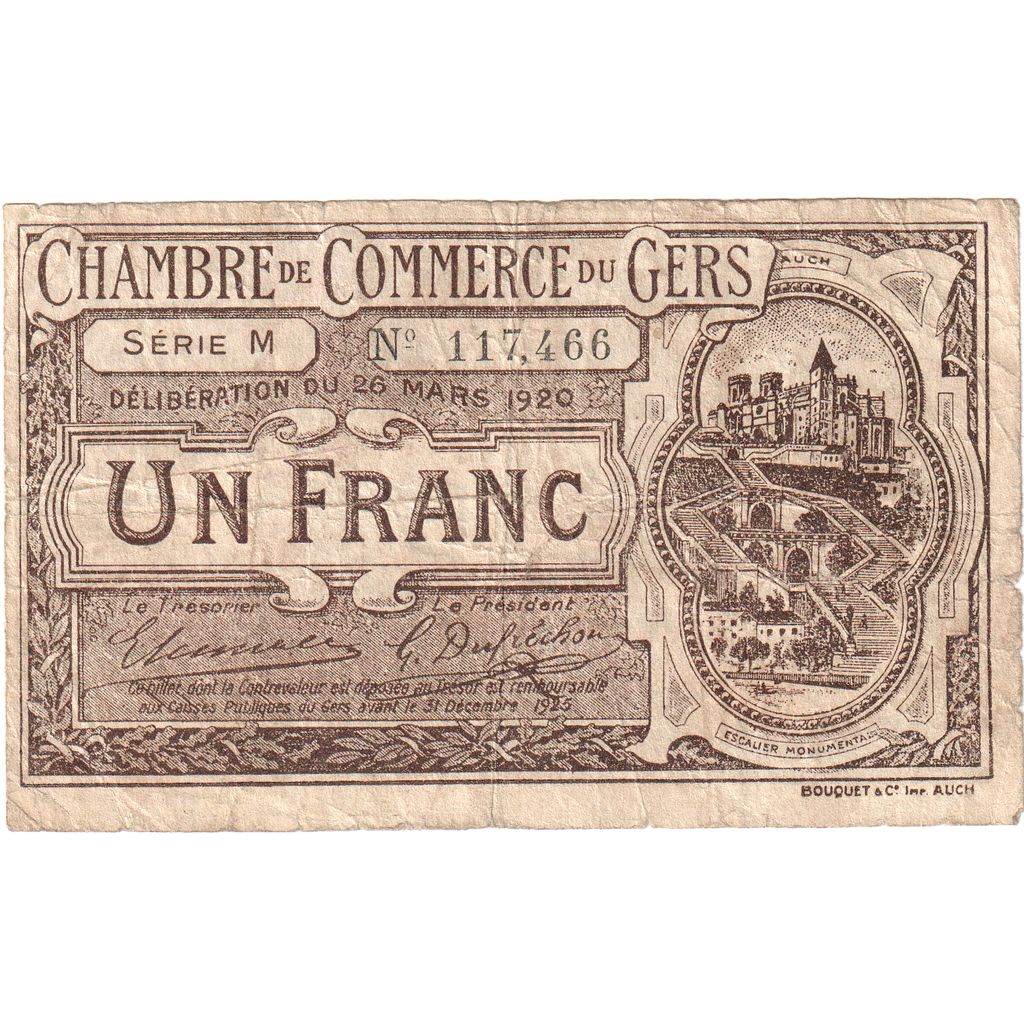 France, Gers, 1 Franc, 1920, TB, Pirot:15-19