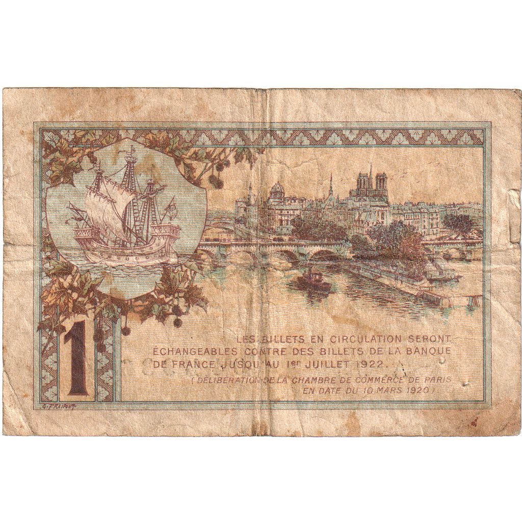 France, Paris, 1 Franc, 1920, VG(8-10), Pirot:97-36