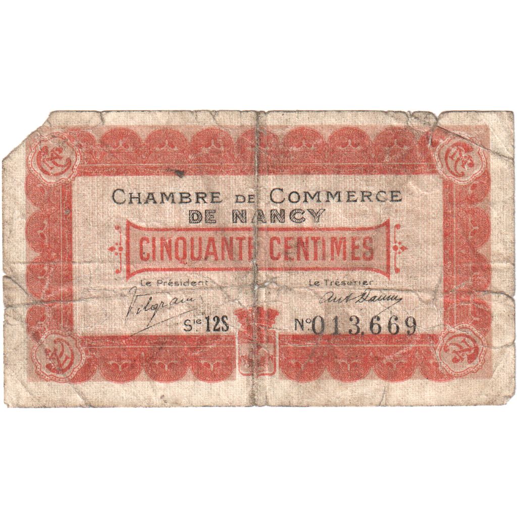 France, Nancy, 50 Centimes, 1915, B, Pirot:87-1