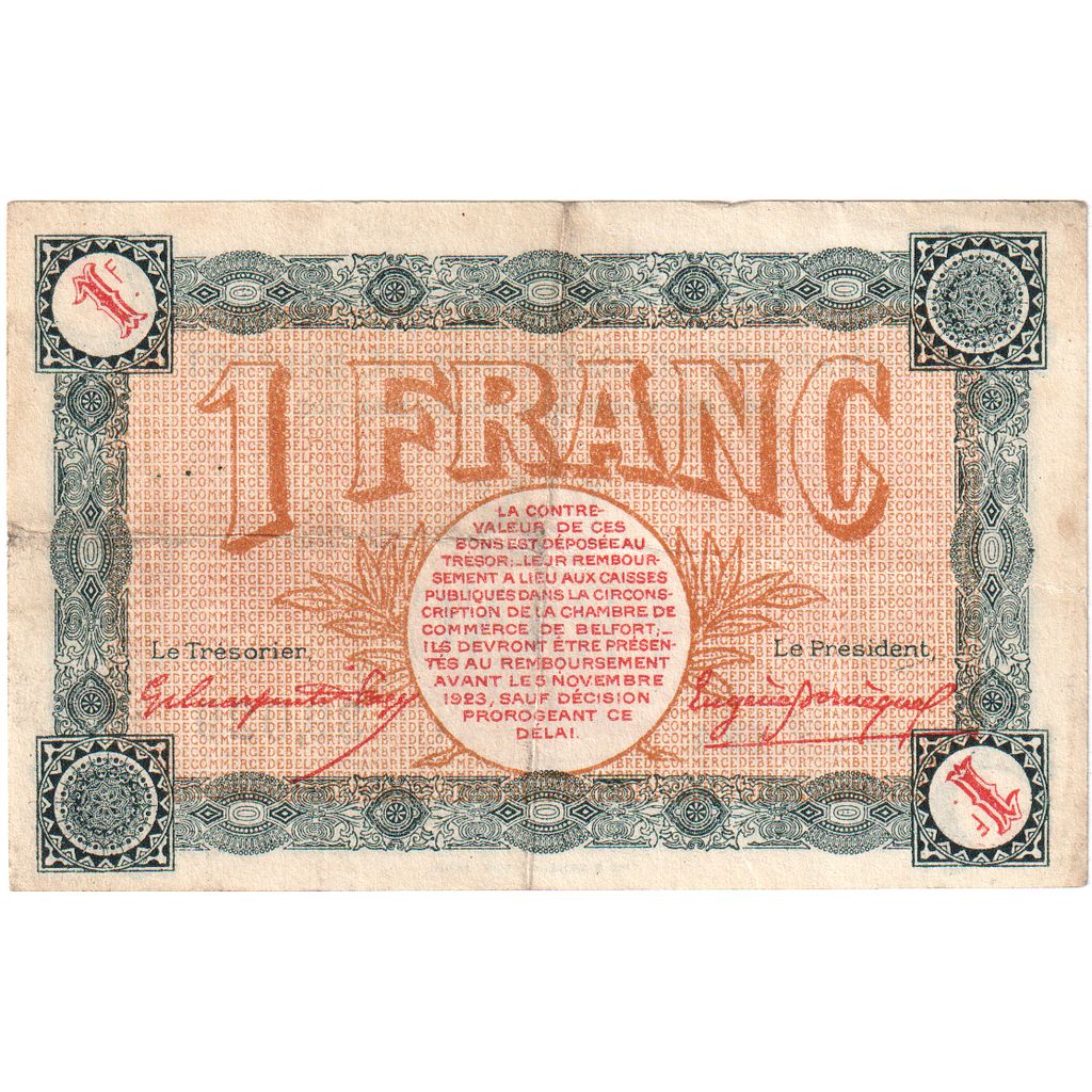 France, Belfort, 1 Franc, 1918, VF(20-25), Pirot:23-40