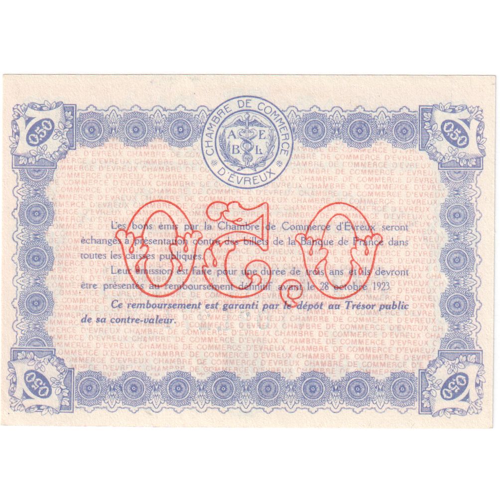 Francia, Evreux, 50 Centimes, 1917, SPL, Pirot:57-10