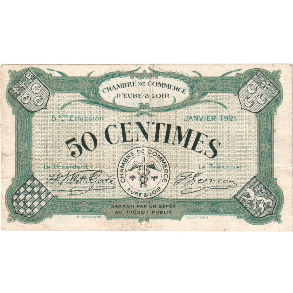 Francia, Eure et loir, 50 Centimes, 1921, BB, Pirot:45-11