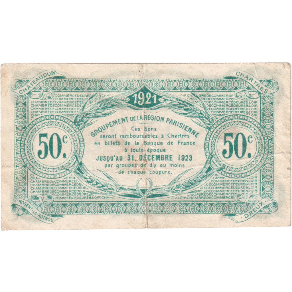 Francia, Eure et loir, 50 Centimes, 1921, BB, Pirot:45-11