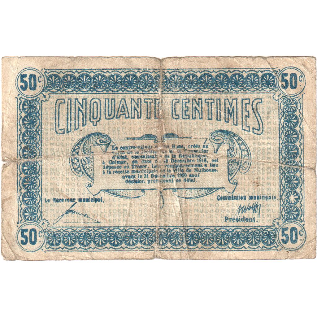 França, Mulhouse, 50 Centimes, 1918, VG(8-10), Pirot:132-1