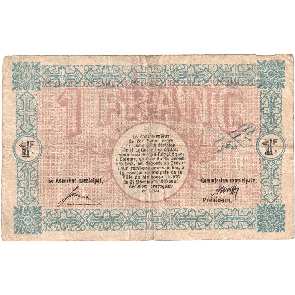 Francia, Mulhouse, 1 Franc, 1918, RC+, Pirot:132-2