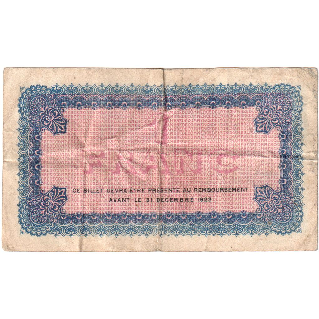 France, Lyon, 1 Franc, 1919, VF(20-25), Pirot:77-19